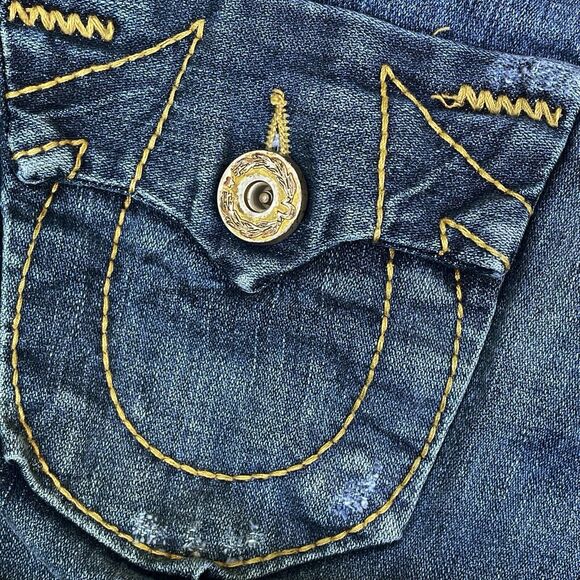 True Religion 80ties Vintage Jeans Sz 26 Women Patch Pockets Leather Tag Bootcu - Picture 12 of 15
